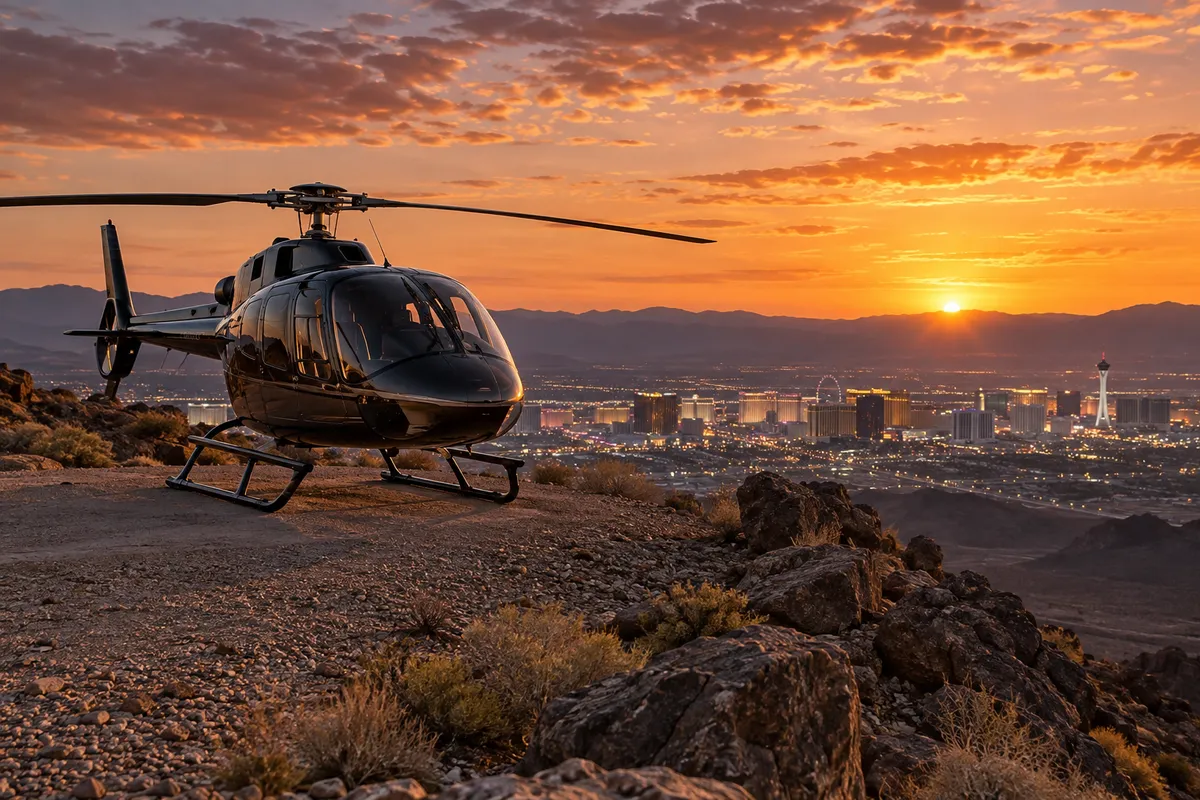 Sightseeing helicopter at a desert overlook above Las Vegas