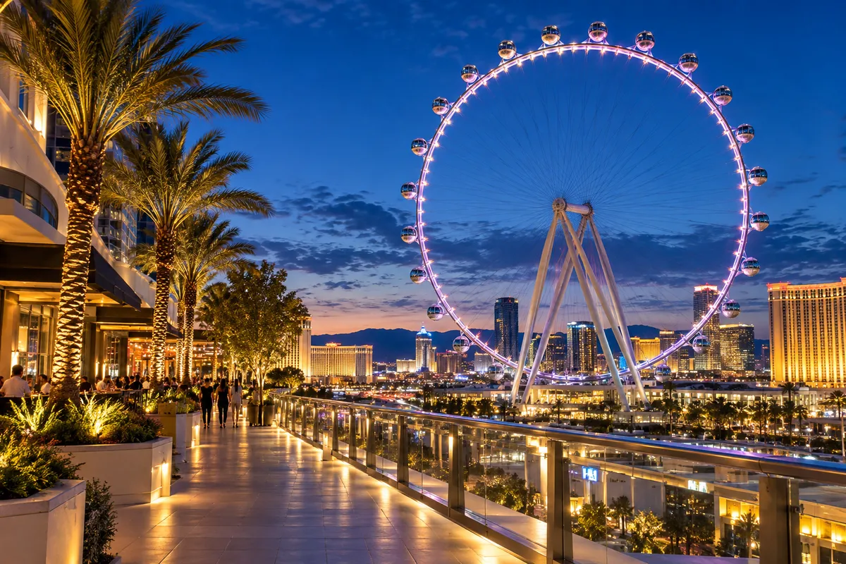 Observation wheel overlooking the Las Vegas skyline at twilight
